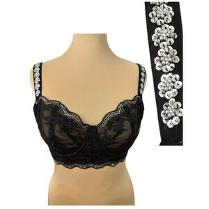 Victorias Secret Dream Angels Bra 38D Sheer Black Lace Sequins Whimsigoth